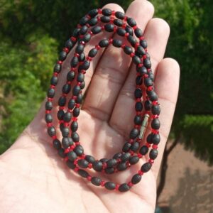 Dark Beads Shyama Tulsi Kanthi Mala with Red Crystal – 2 Round Bead Shape Mridang Neck Round 2 Round Mala Length 34 Inches